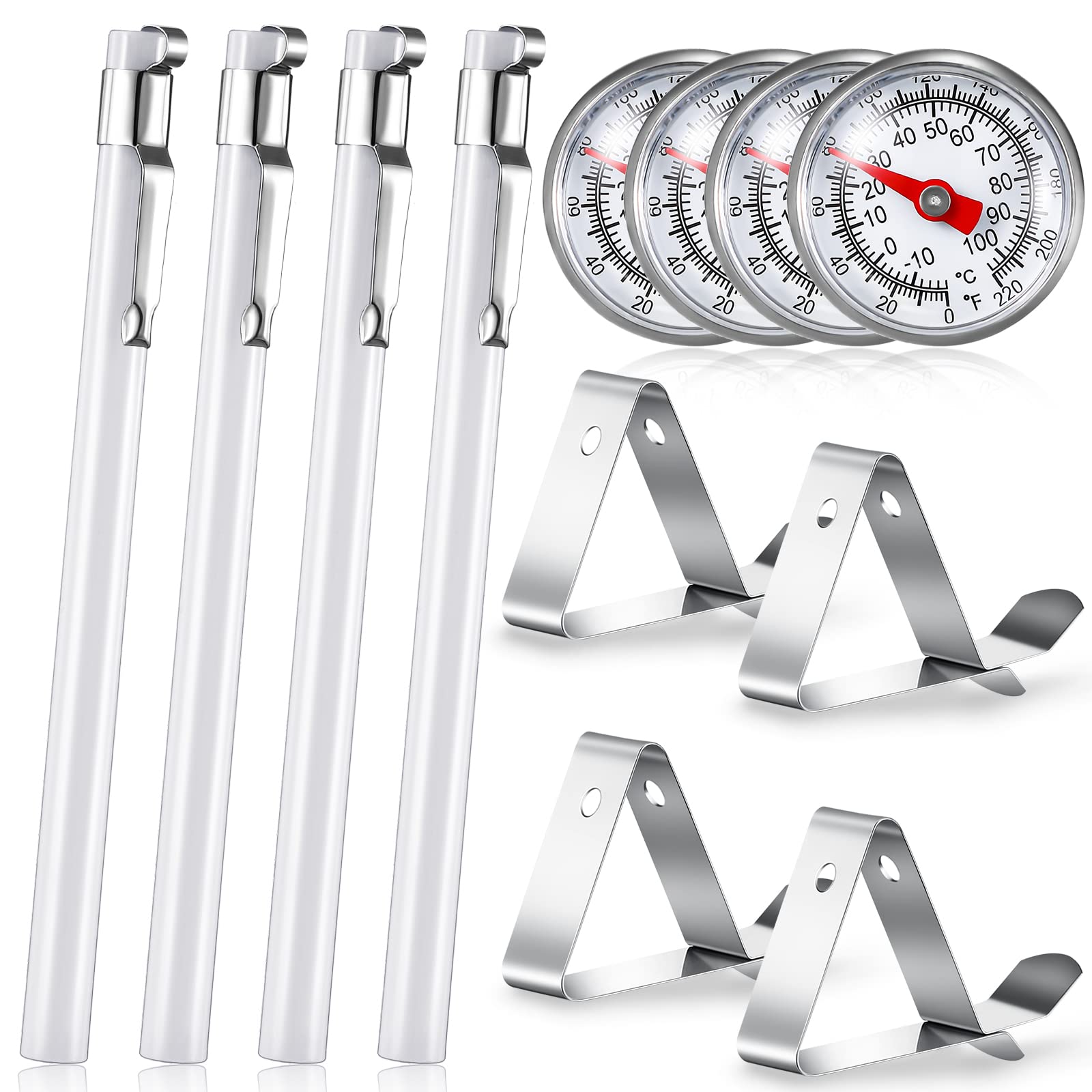 Xuhal 4 Pieces Meat Thermometer for Grill and Cooking Dial Food Thermometer with 5" Probe Deep Fry Thermometer Stainless Steel Stem Kitchen Thermometer for Meat, Milk, Tea, Coffee, Drinks Pocket Size