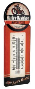 harley-davidson tin thermometer, vintage h-d motorcycle metal design hdl-10098