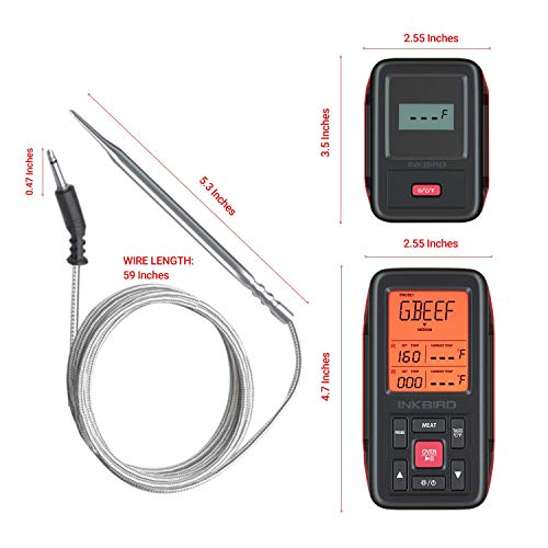 INKBIRD Wireless Meat Thermometer for Grilling, 500FT Dual Probes Smoker Temp Thermometer with Alarm, Timer, Backlight, Wireless Smart Grill Thermometer for Smoker, BBQ, Oven, Cooking (IRF-2SA-1)