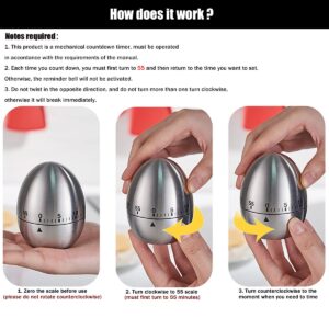 Kitchen Timer,Egg Timer,Kitchen Timers for Cooking,Egg Kitchen Timer Stainless Steel Rotating 60 Minutes Count Down Timer,No Batteries Required Timer,for Kitchen Cooking Work Learning (Kitchen Timer)