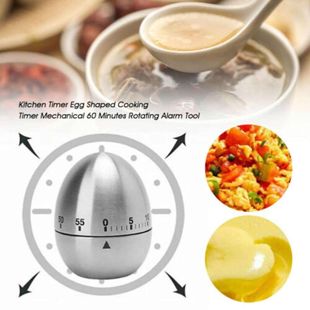 Kitchen Timer,Egg Timer,Kitchen Timers for Cooking,Egg Kitchen Timer Stainless Steel Rotating 60 Minutes Count Down Timer,No Batteries Required Timer,for Kitchen Cooking Work Learning (Kitchen Timer)