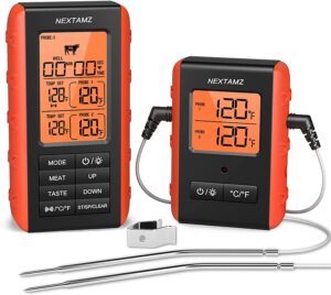 wireless meat thermometer, nextamz digital meat thermometer for food cooking and baking, dual probe food thermometer for oven bbq grill smoker kitchen