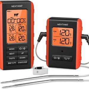 Wireless Meat Thermometer, NEXTAMZ Digital Meat Thermometer for Food Cooking and Baking, Dual Probe Food Thermometer for Oven BBQ Grill Smoker Kitchen