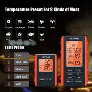 Wireless Meat Thermometer, NEXTAMZ Digital Meat Thermometer for Food Cooking and Baking, Dual Probe Food Thermometer for Oven BBQ Grill Smoker Kitchen