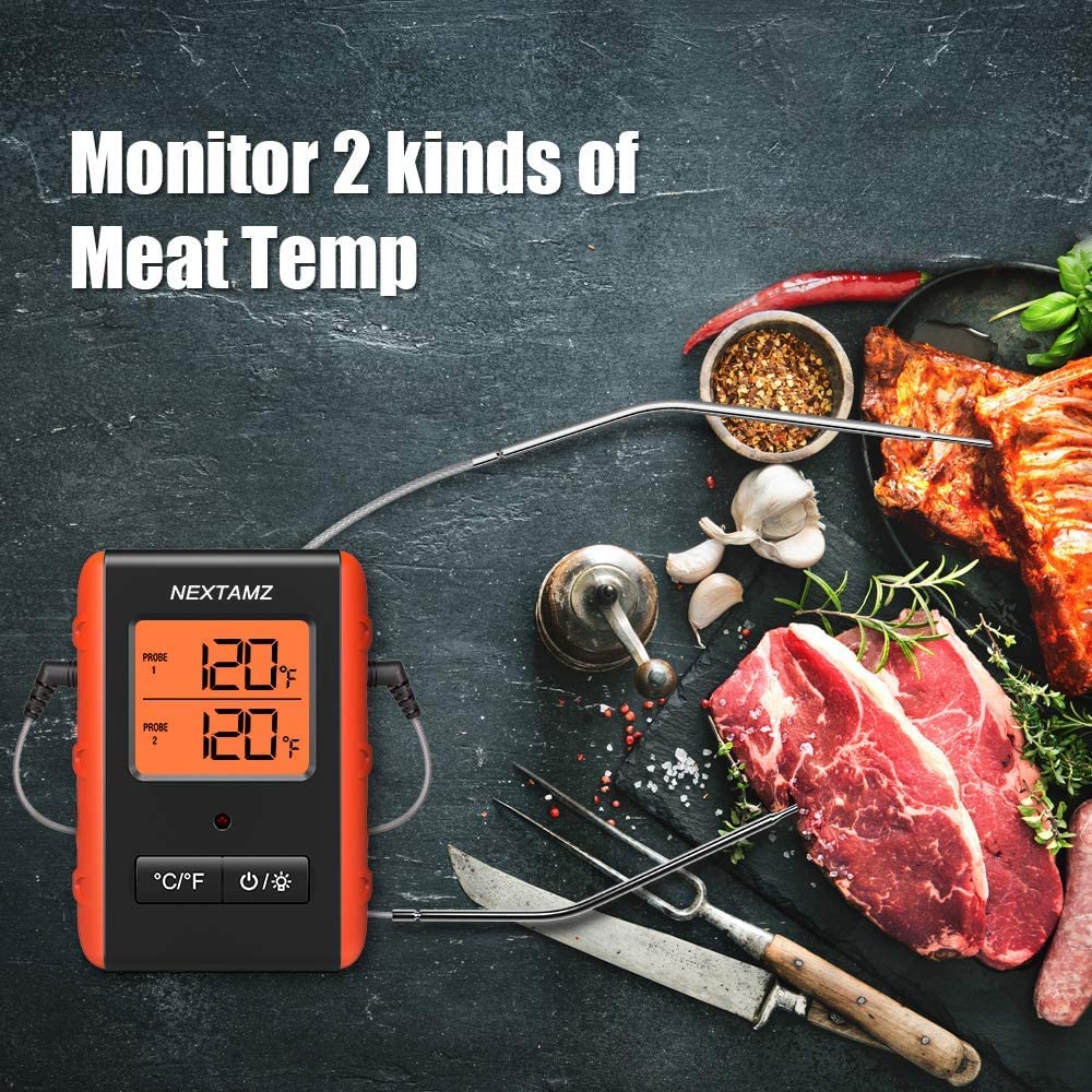 Wireless Meat Thermometer, NEXTAMZ Digital Meat Thermometer for Food Cooking and Baking, Dual Probe Food Thermometer for Oven BBQ Grill Smoker Kitchen