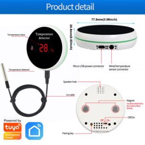 WiFi Temperature Monitor Smart Thermometer: WiFi Temperature Sensor with 1M Waterproof External Probe, App Alert & Buzzer Alarm, Digital Remote Temperature Gauge for Refrigerator, Fish Tank, Pet