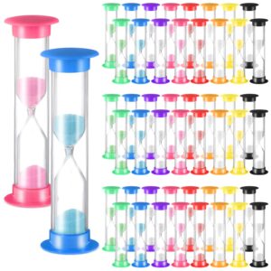 48 pcs 2 minute sand timer for kids, hourglass sand clock plastic small sand watch hour glass timer toothbrush timer for classroom teacher school(colorful)