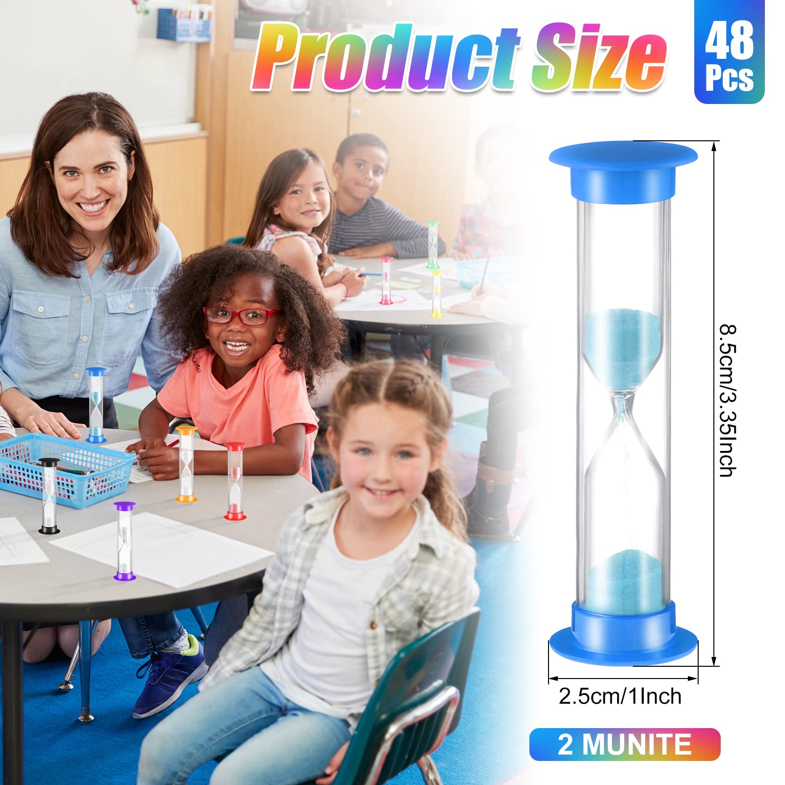 48 Pcs 2 Minute Sand Timer for Kids, Hourglass Sand Clock Plastic Small Sand Watch Hour Glass Timer Toothbrush Timer for Classroom Teacher School(Colorful)