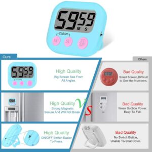 4 Pack Digital Kitchen Timer, ON/Off Switch, Large LCD Display Loud Alarm and Magnetic Backing Stand, Classroom Timers for Cooking Baking Teachers Kids Games Small Size (4 Colors)