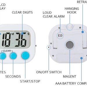 4 Pack Digital Kitchen Timer, ON/Off Switch, Large LCD Display Loud Alarm and Magnetic Backing Stand, Classroom Timers for Cooking Baking Teachers Kids Games Small Size (4 Colors)