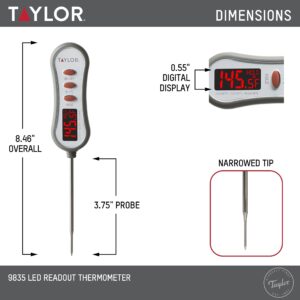 Taylor Digital Instant Read Meat Food Grill BBQ Kitchen Cooking Thermometer with Bright LED Display, Gray