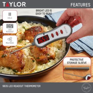 Taylor Digital Instant Read Meat Food Grill BBQ Kitchen Cooking Thermometer with Bright LED Display, Gray