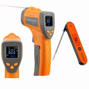 inkbird infrared thermometer digital laser temperature gun -58℉~1022℉ ink-ift01 and instant read meat thermometer iht-1p - adjustable emissivity thermometers gun for cooking bbq oven pizza