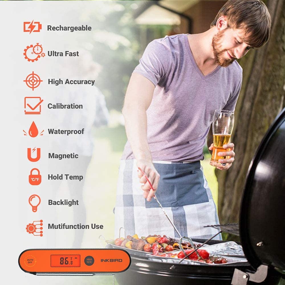 INKBIRD Infrared Thermometer Digital Laser Temperature Gun -58℉~1022℉ INK-IFT01 and Instant Read Meat Thermometer IHT-1P - Adjustable Emissivity Thermometers Gun for Cooking BBQ Oven Pizza