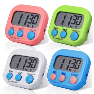 runlyn digital kitchen timer classroom timer magnetic digital timer big digits loud alarm with lcd display for cooking baking sports exercise oven games study work, 4 packs