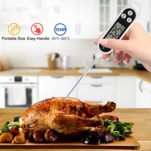 GEMGIMY 2 Pack Meat Thermometer, Digital Instant Read Meat Thermometer with Long Probe, Deep Fry Thermometer for Liquids,Milk Yogurt, Coffee, BBQ, Grill, Roast, Baking,Candy