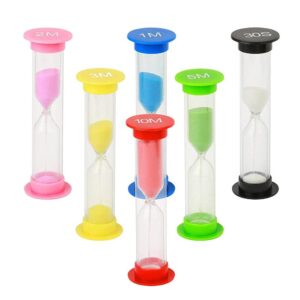 sand timer plastic hourglass, sand glass toy sand clock 30sec / 1min / 2mins / 3mins / 5mins / 10mins for kitchen, office, school and brushing teeth（6 pcs）
