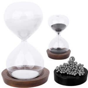 sand hourglass timer hour glass– with balls desk toy sculpture – 30 min and 5 minute sand clock for office, home, desk decor (black and white)