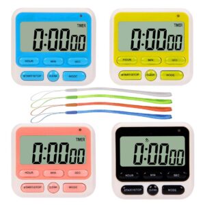 24-hours digital kitchen timer, upgraded 12-hour display clock, big digits, loud alarm, magnetic backing stand, count-up & count down, kids timers for cooking baking classroom teachers games(4 pack)