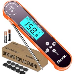 Nycetek Digital Cooking Thermometer, Accurate & Waterproof Instant Read Meat Thermometer with Backlit, Calibration, Probe, Food Thermometer for Kitchen, Grilling, Candy, BBQ, Oil Fry, Baking and More