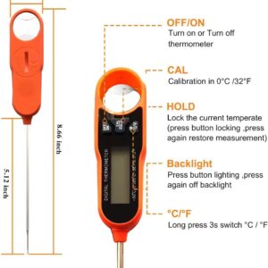 Digital Meat Thermometer,Waterproof Instant Read Food Thermometer for Cooking and Backing,with Backlit and Magnet for Meat, BBQ, Candy