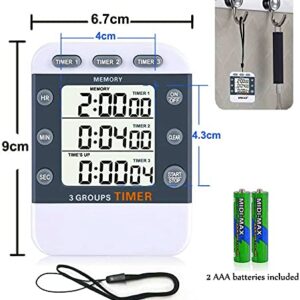 PAICLOUD Digital Kitchen Cooking Timer,3 Channels Count UP/Down Timer,ON/Off Switch Stopwatch,Adjustable Volume Alarm with Magnetic Back, Stand, Battery Included