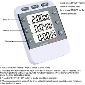 PAICLOUD Digital Kitchen Cooking Timer,3 Channels Count UP/Down Timer,ON/Off Switch Stopwatch,Adjustable Volume Alarm with Magnetic Back, Stand, Battery Included