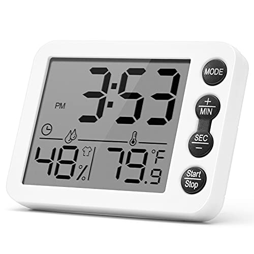 Digital Kitchen Timer for Cooking , SOVIDER Multi-Purpose Classroom Timer with Time Clock Alarm, Thermometer & Hygrometer | Digital Egg Timer with Magnetic, Large Screen Clock, Comfort Level Indicator