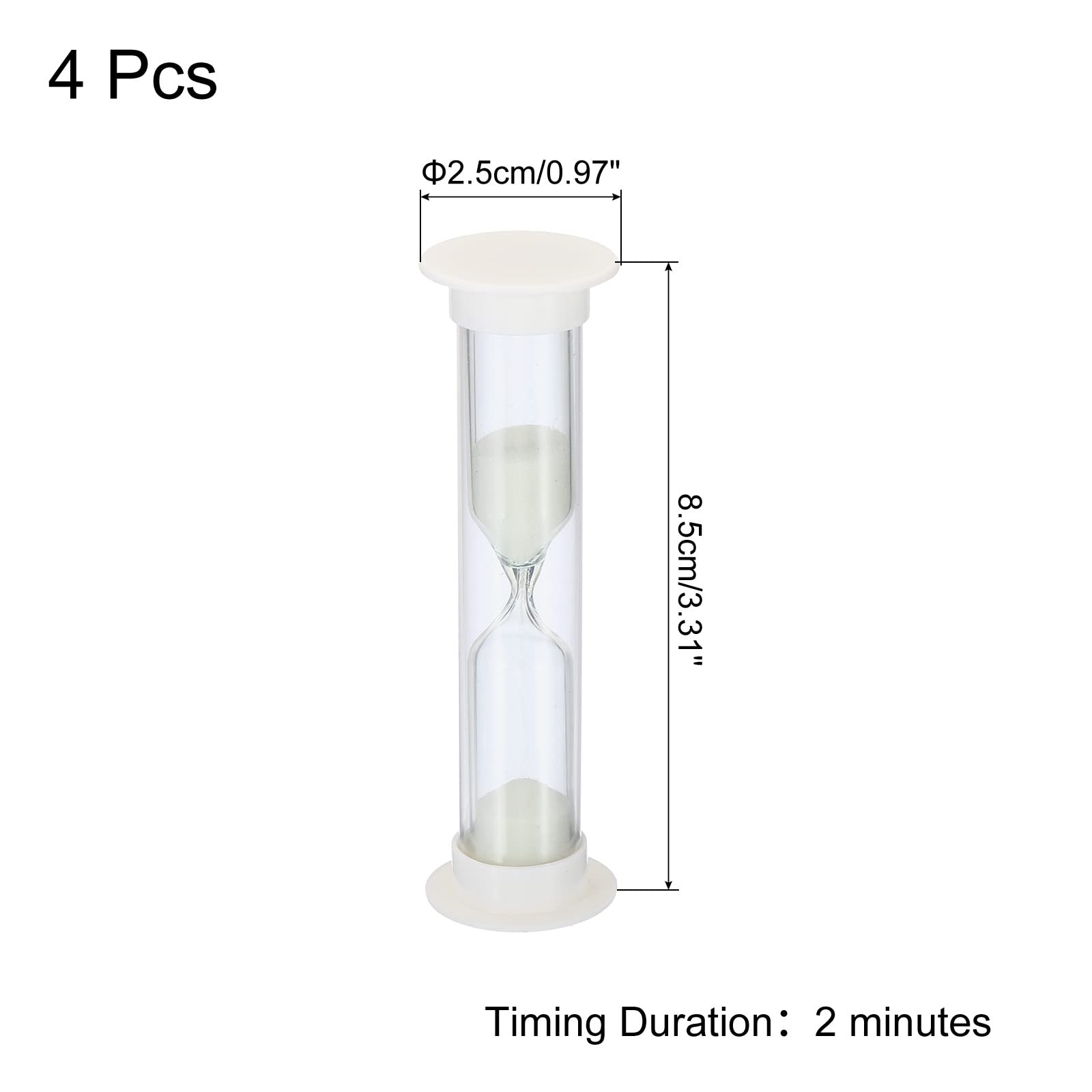 PATIKIL 2 Minute Sand Timer, 4Pcs Small Sandy Clock with Plastic Cover, Count Down Sand Glass for Games, Kitchen, Party Favors DIY Decoration, White