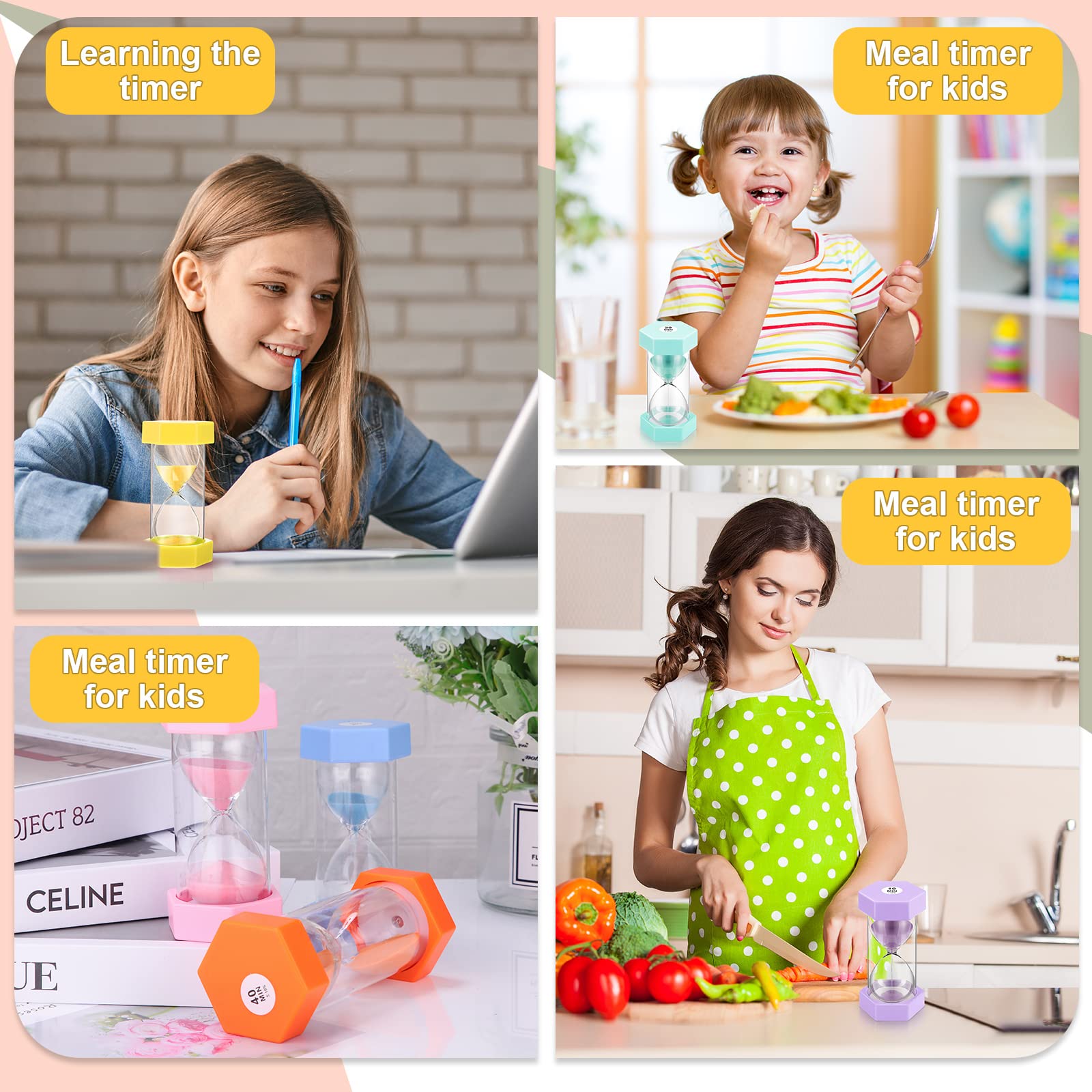 13 Pcs Sand Timer 5.12 Inch Hourglass Timer 30 Second, 1/2/3/5/8/10/15/20/25/30/40/60 Minutes Colorful Sand Watch for Kids Acrylic Covered Clock Sandglass Timer for Classroom, Home, Kitchen