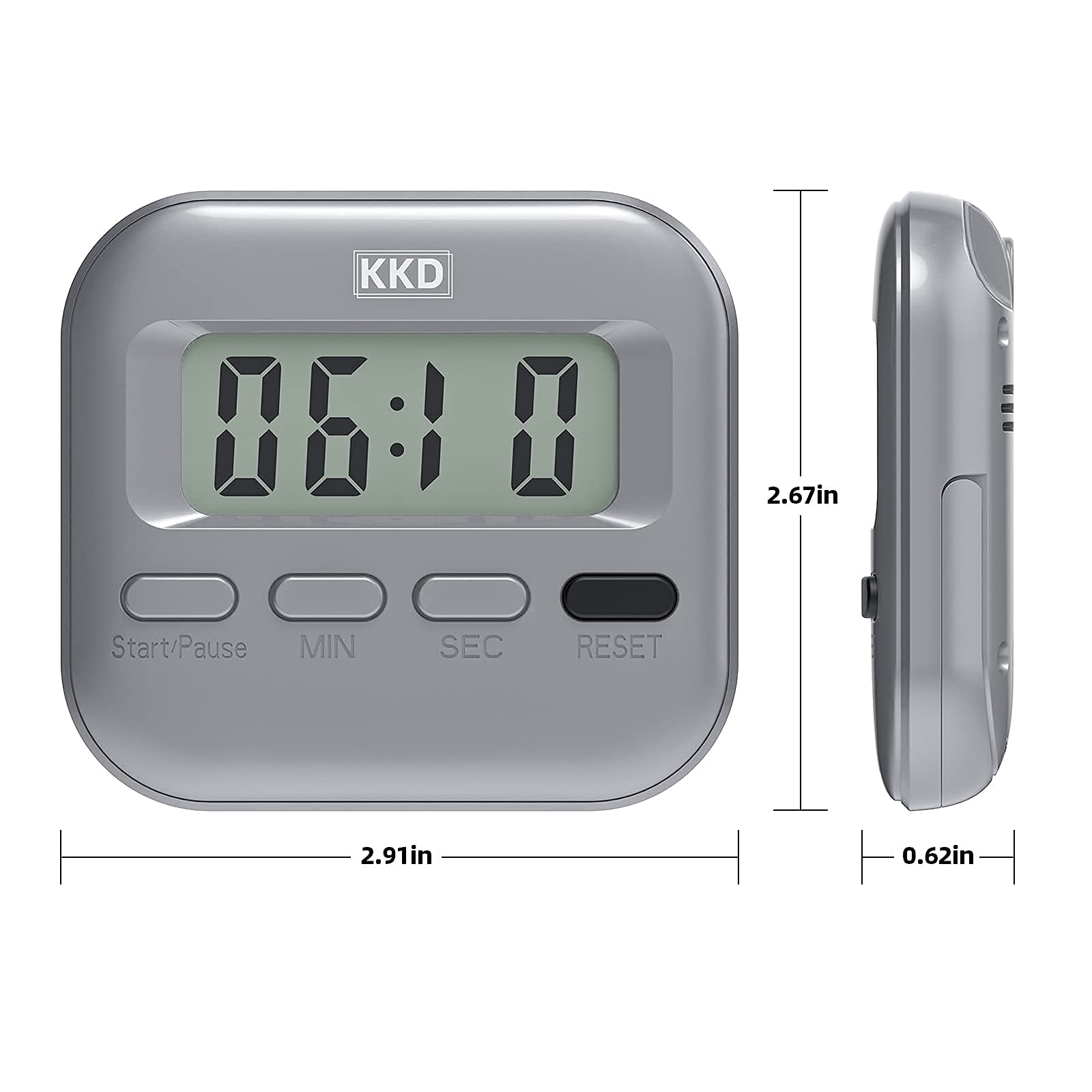 Timers, Digital Kitchen Timer, Timer for Kids, Clear Digits with Minutes and Seconds Button, Loud Alarm, Stand and Magnetic Backing, for Cooking Baking Sports Games Office, AAA Battery Included Gray