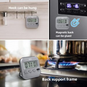 Timers, Digital Kitchen Timer, Timer for Kids, Clear Digits with Minutes and Seconds Button, Loud Alarm, Stand and Magnetic Backing, for Cooking Baking Sports Games Office, AAA Battery Included Gray