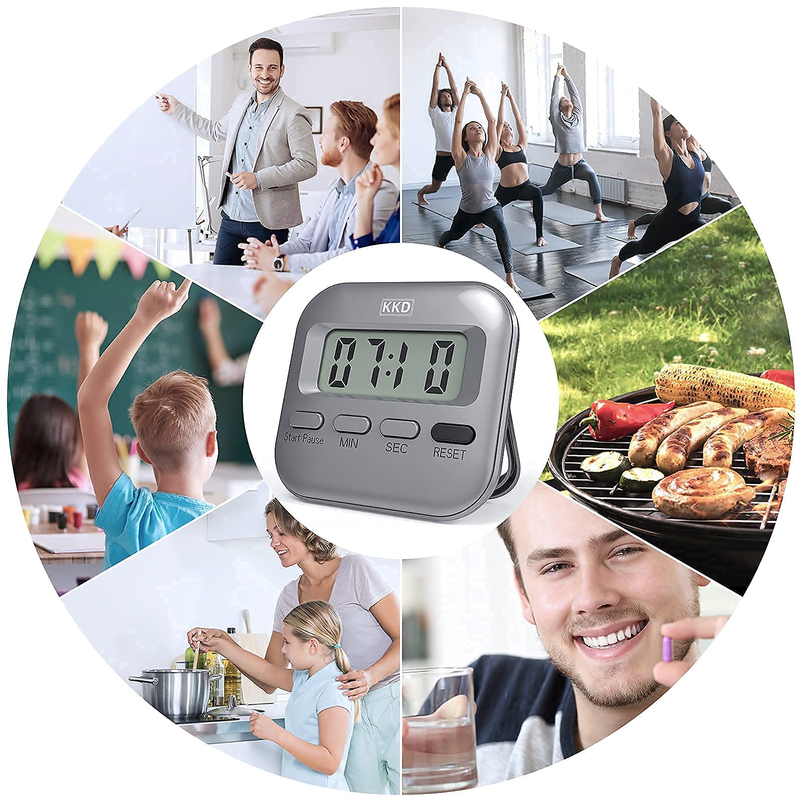 Timers, Digital Kitchen Timer, Timer for Kids, Clear Digits with Minutes and Seconds Button, Loud Alarm, Stand and Magnetic Backing, for Cooking Baking Sports Games Office, AAA Battery Included Gray