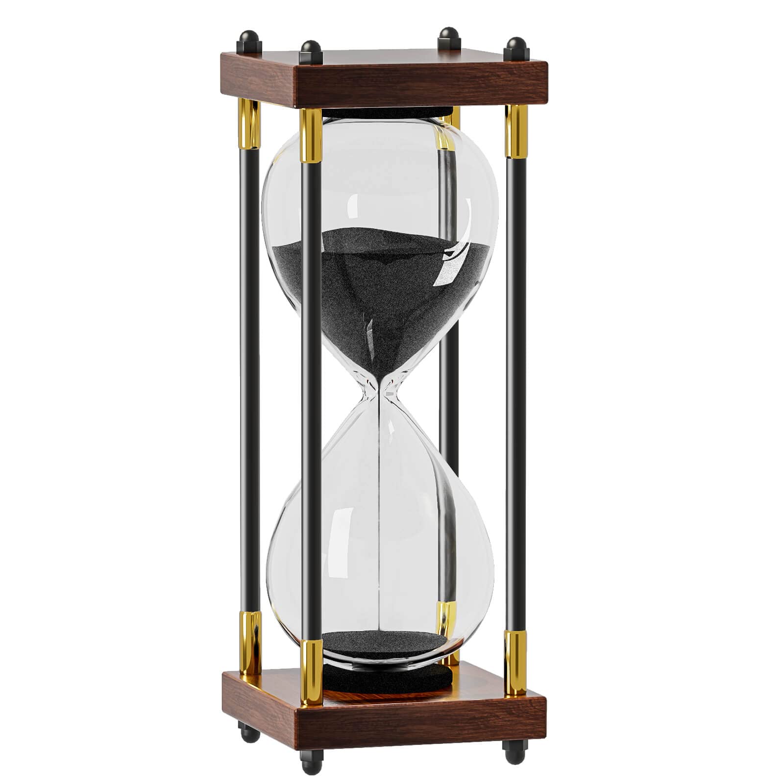 Hour Glasses with Sand 60 Minutes: Large 10 Inch Wooden Sand Timer Clock, Reloj De Arena 1 Hora, Antique Sand Watch 60 Min, 1 Hour Hourglass Sandglass for Home Office Desk Decorative (Black Sand)