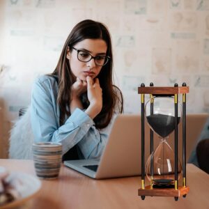 Hour Glasses with Sand 60 Minutes: Large 10 Inch Wooden Sand Timer Clock, Reloj De Arena 1 Hora, Antique Sand Watch 60 Min, 1 Hour Hourglass Sandglass for Home Office Desk Decorative (Black Sand)