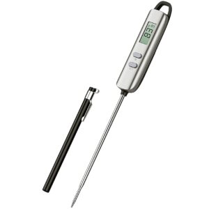 yaungbass digital meat thermometer, instant read cooking food thermometer with 4.7in long probe for grill candy, kitchen thermometer for bbq smoker oven oil milk yogurt, 1-silver