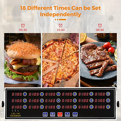 BEAMNOVA 18 Channels Digital Kitchen Commercial Cooking Timer,Restaurant Timer with Loud Alarm,Stainless Steel LED Display Timer for Cooking Reminder