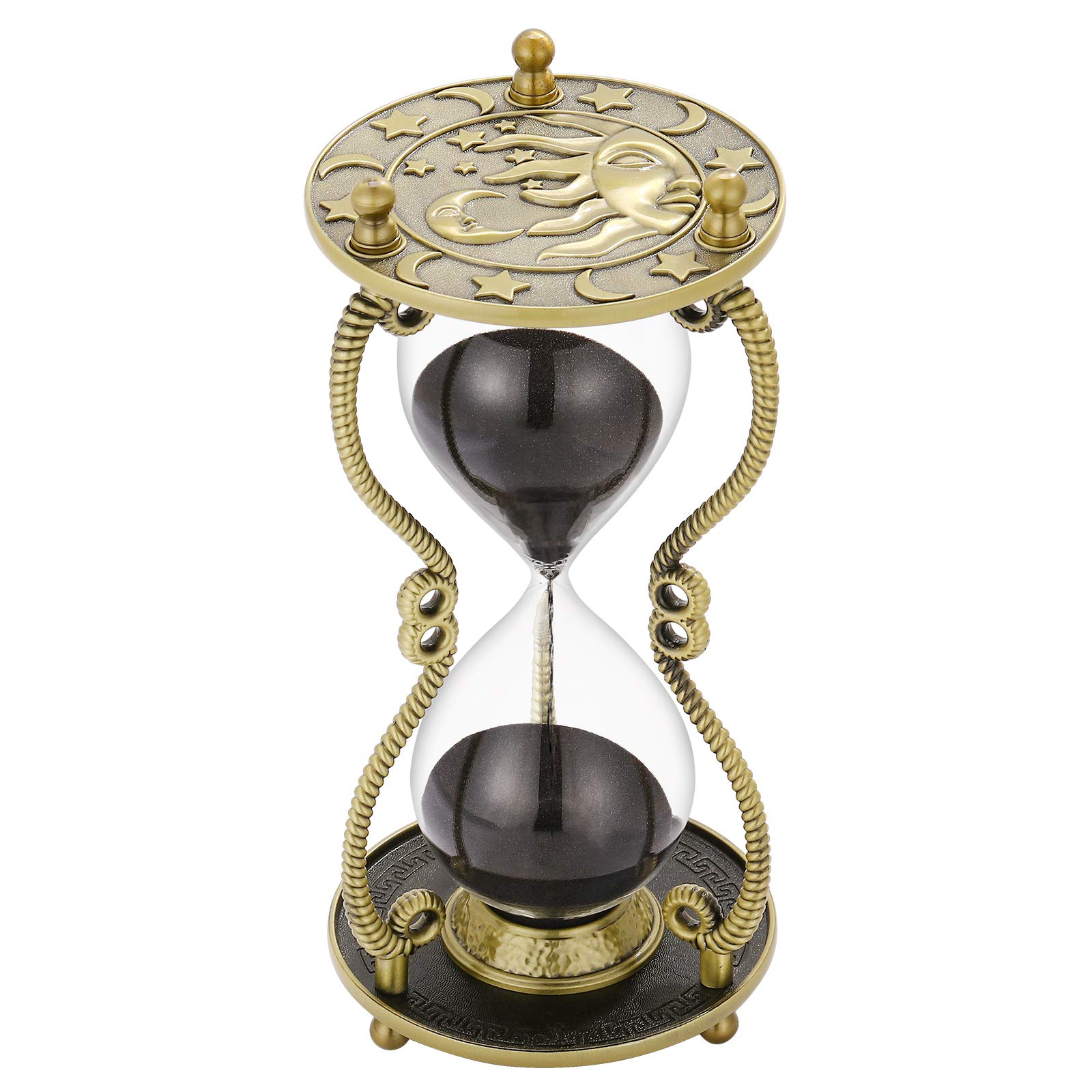 SuLiao Hourglass Sand Timer 60 Minute:Sun & Moon Engraving Brass Sand Clock, Metal Black Sand Watch 60 Min,Antique Reloj De Arena 1 Hora,Large 1 Hour Glass Sandglass for Gift Office Desk Decorative