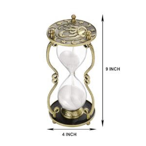 SuLiao Hourglass Sand Timer 60 Minute:Sun & Moon Engraving Brass Sand Clock, Metal Black Sand Watch 60 Min,Antique Reloj De Arena 1 Hora,Large 1 Hour Glass Sandglass for Gift Office Desk Decorative