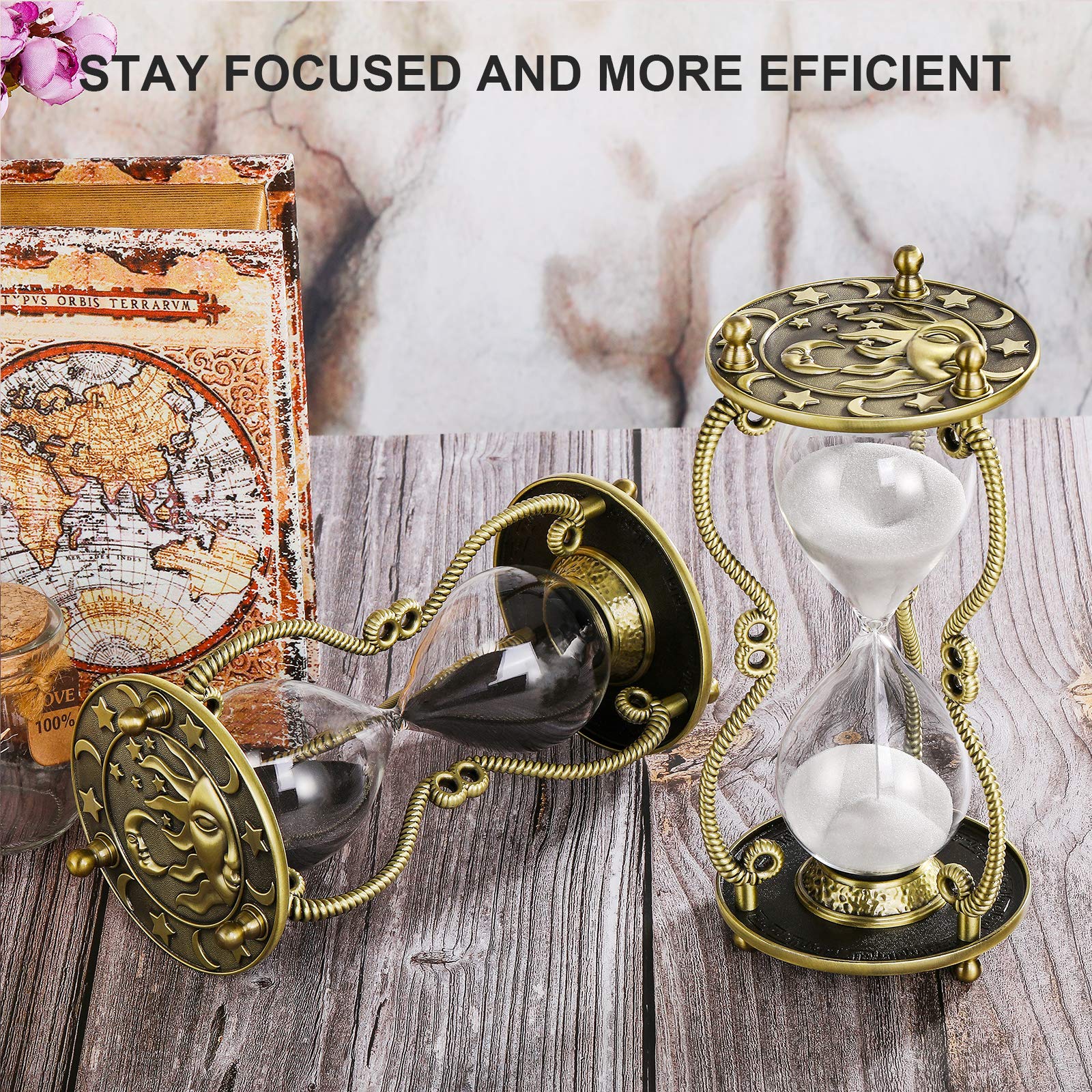 SuLiao Hourglass Sand Timer 60 Minute:Sun & Moon Engraving Brass Sand Clock, Metal Black Sand Watch 60 Min,Antique Reloj De Arena 1 Hora,Large 1 Hour Glass Sandglass for Gift Office Desk Decorative