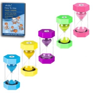 suliao hourglass sand timer for kids: large acrylic unbreakable sand clock 3/5/10/20/30 minutes, plastic sand watch, colorful hour glass sandglass for classroom games kitchen (pack of 5)