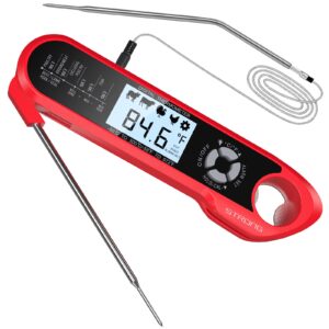 meat thermometer, decorstar dual probe food thermometer with backlight & calibration, digital instant read meat thermometer for kitchen, food cooking, bbq, milk, coffee, and oil deep frying (red)