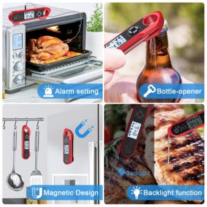 Meat Thermometer, DecorStar Dual Probe Food Thermometer with Backlight & Calibration, Digital Instant Read Meat Thermometer for Kitchen, Food Cooking, BBQ, Milk, Coffee, and Oil Deep Frying (Red)