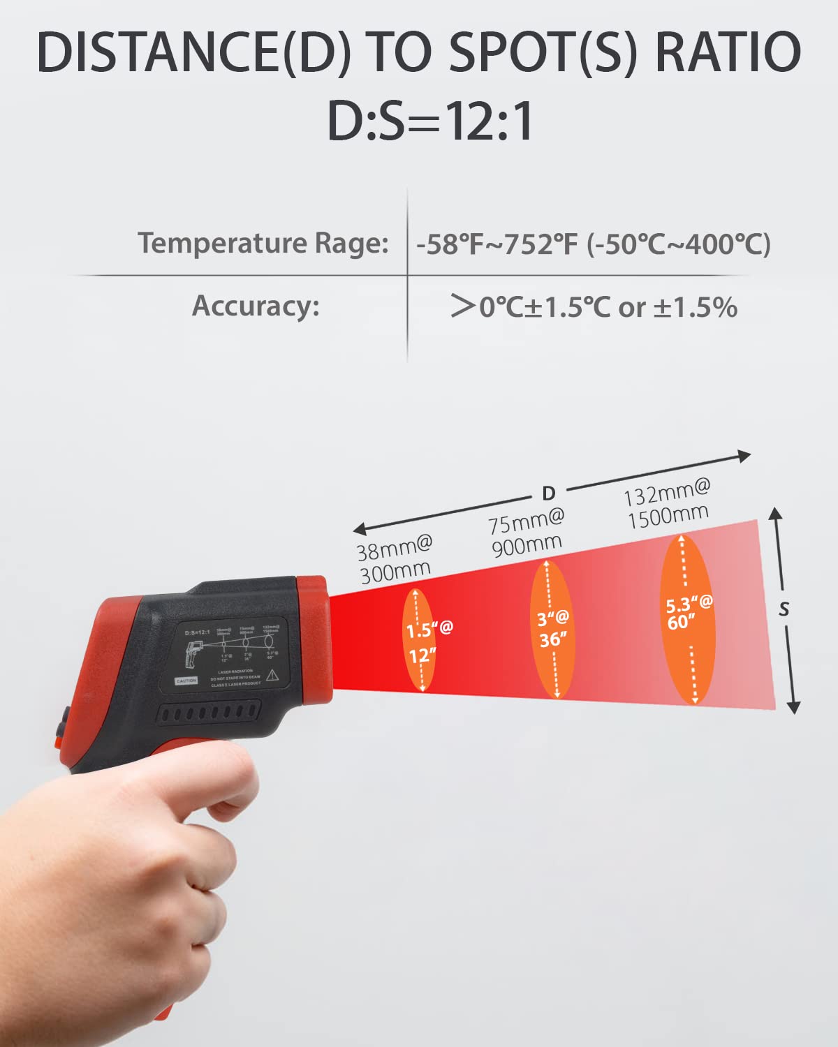 Wintact Digital Infrared Thermometer -58 to 1022℉ (-50 to 550℃) Non-Contact Laser Temperature Gun Measuring Surface for Kitchen Cooking Food Fluid BBQ Frying Meat