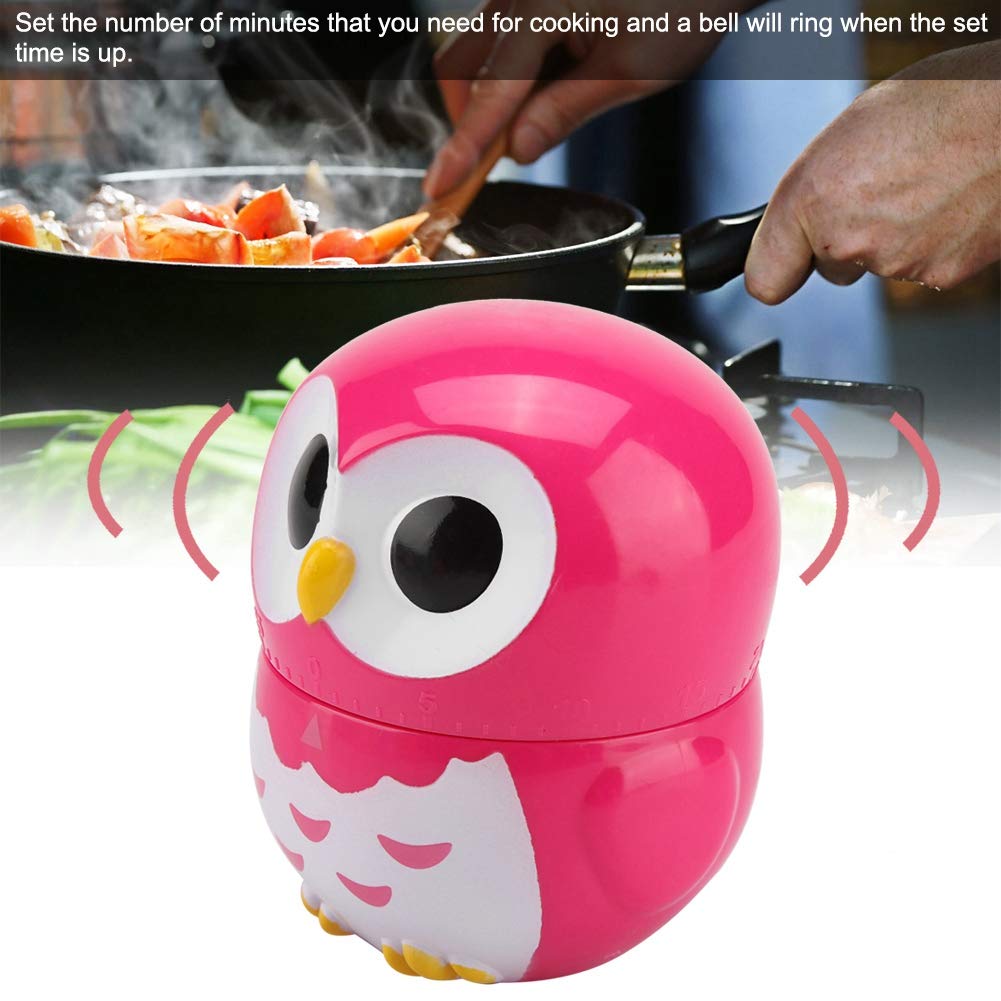 Cute Owl Shape Kitchen Manual Timer Mechanical Home Cooking Counters Clock Alarm Clock Portable Alarm Clock Kitchen Cooking Tool(Rose)