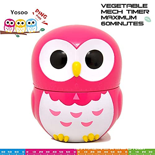 Cute Owl Shape Kitchen Manual Timer Mechanical Home Cooking Counters Clock Alarm Clock Portable Alarm Clock Kitchen Cooking Tool(Rose)