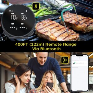 HOMETALL Wireless Meat Thermometer, 400FT Bluetooth Meat Thermometer Digital with 4-Probes, Large Display Instant Read Food Thermometer for Cooking, Smoker, Oven, BBQ, Grill Thermometer