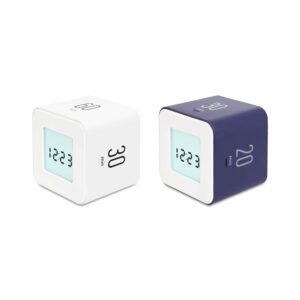 mooas multi cube timer white (5,15,30,60 minutes) & violet(5,10,20,30 minutes) bundle, clock & alarm, easy to use timer set