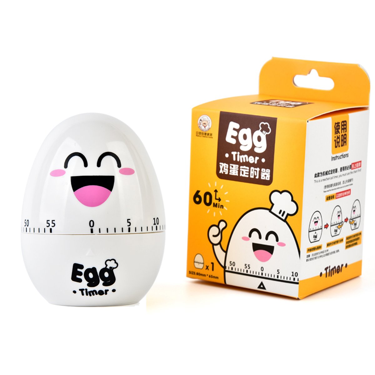 60 Minutes White Funny Mechanical Home Kitchen Egg Timer For Cooking,Kids