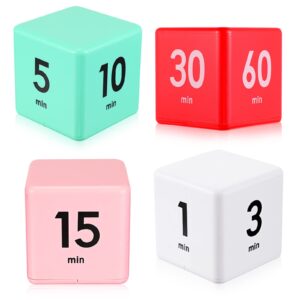 cube timer 4 pieces gravity sensor flip timer kids timer digital cube workout timer kitchen timer for time management home study, 1 3 5 10 minutes and 15 20 30 60 minutes (white, red, pink, green)